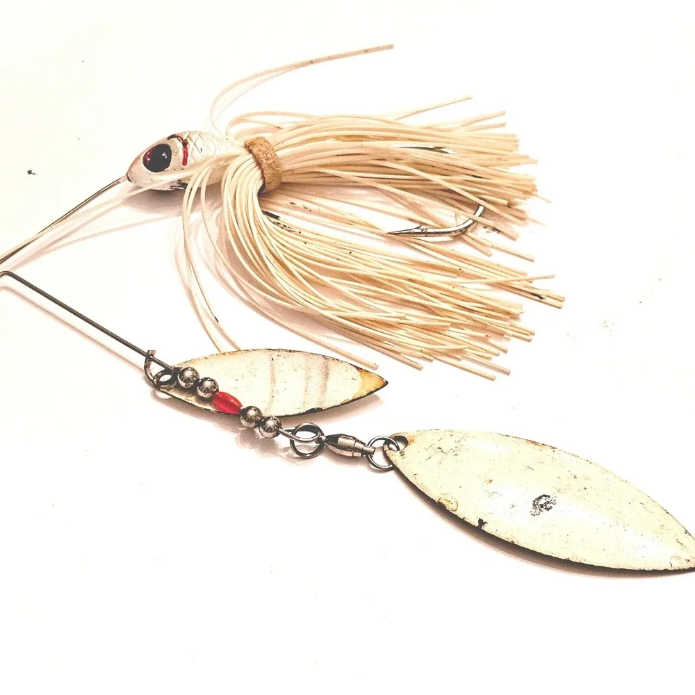 Vintage Tandem Willow Blade Spinnerbait White Skirt Bass Fishing Lure Tackle